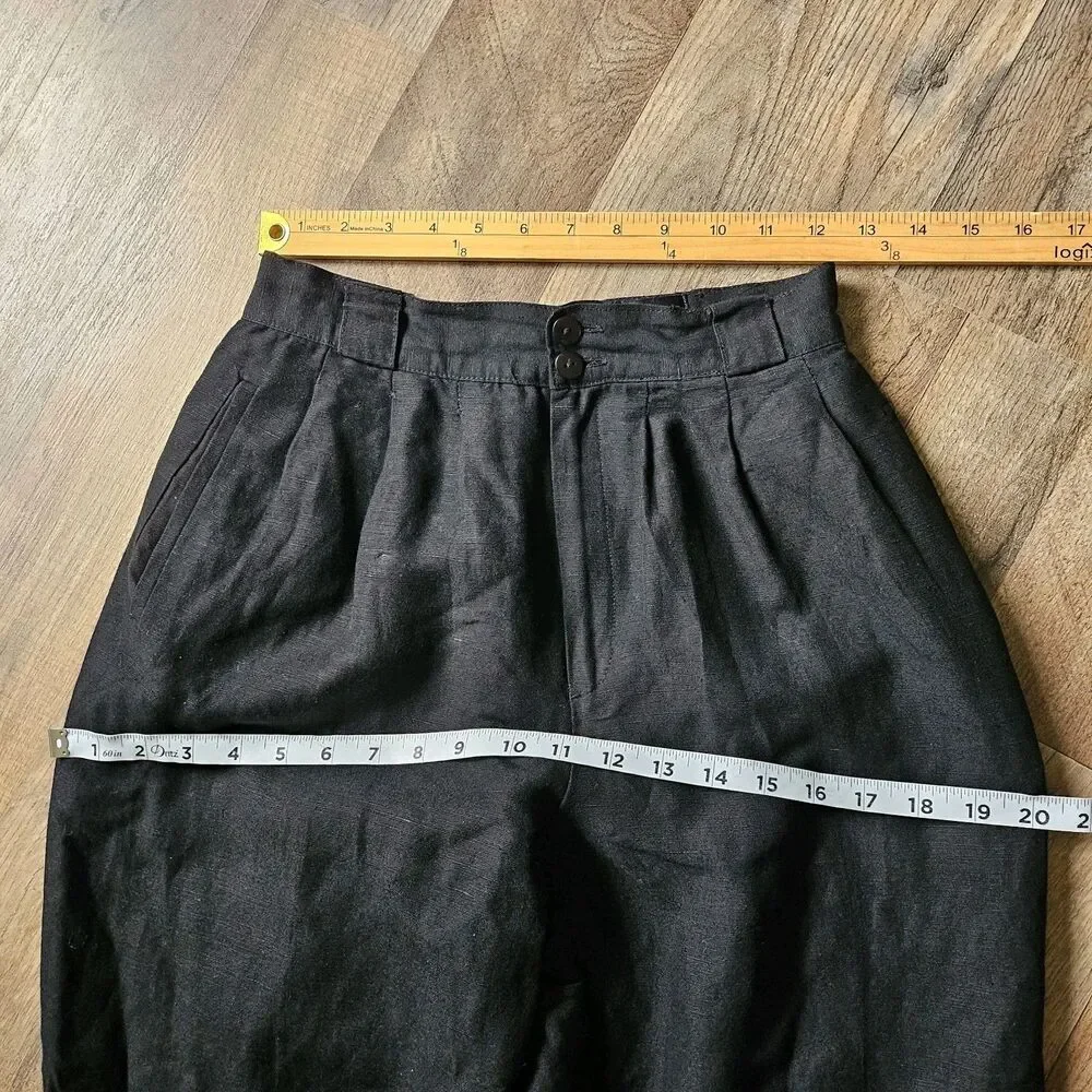 Vintage Giorgio Sant Angelo High Waisted Pleated Linen Trousers Black Size XS
